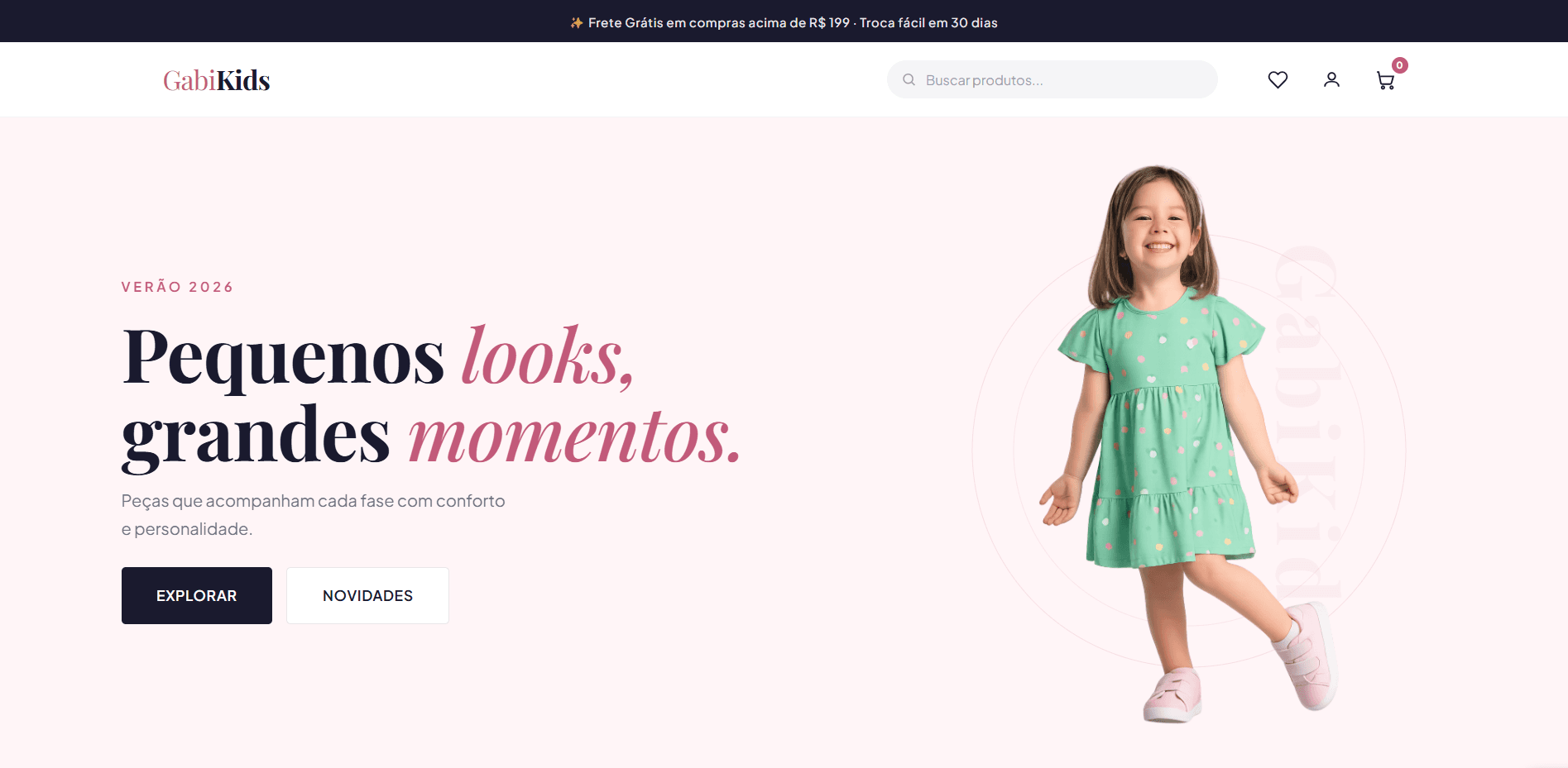 Visão geral do e-commerce GabiKids