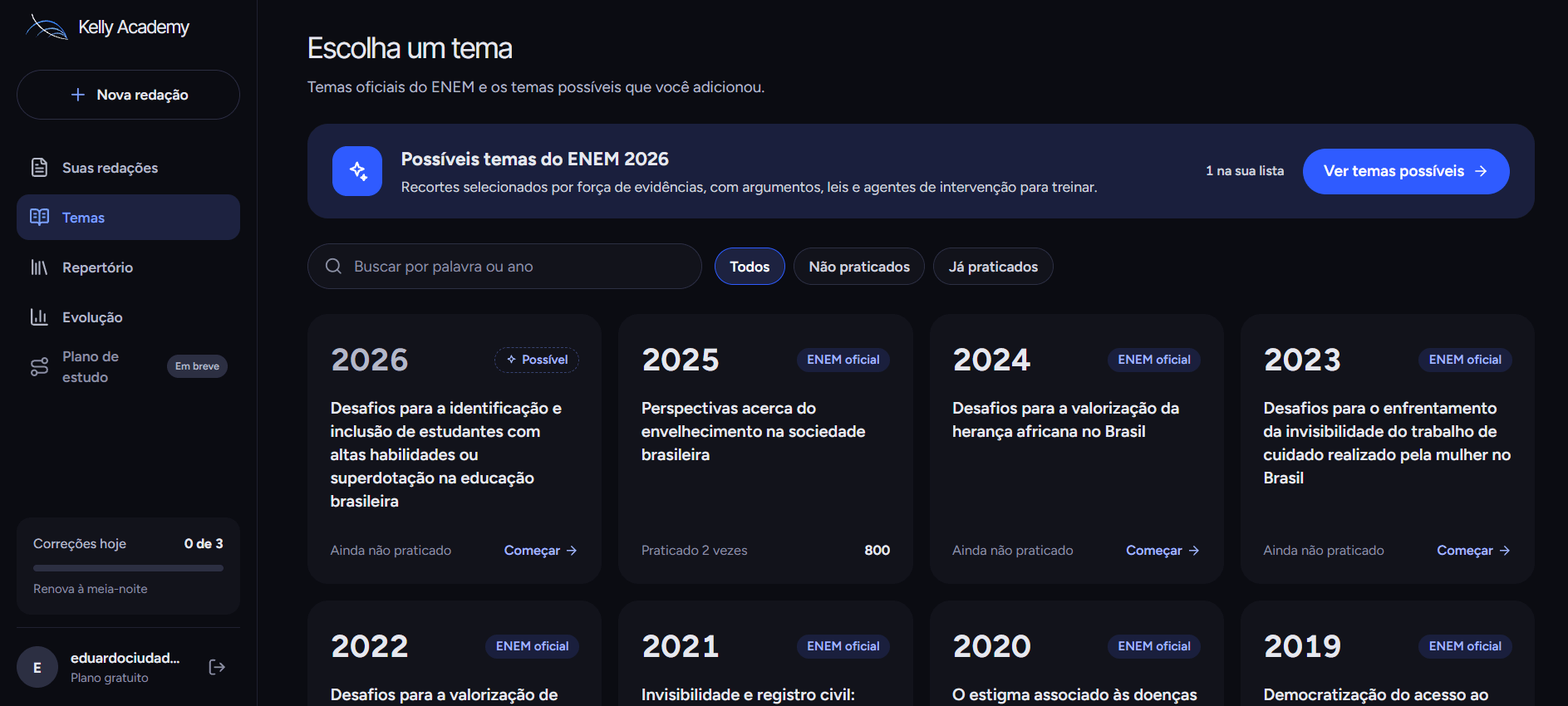 Funcionalidade em destaque do projeto Kelly Academy