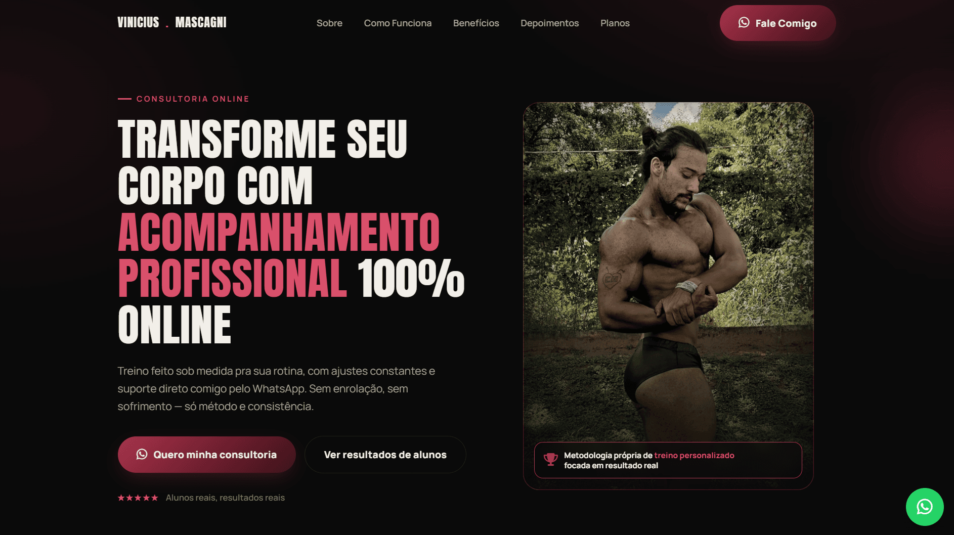 Screenshot do projeto real — landing page Vinicius Mascagni